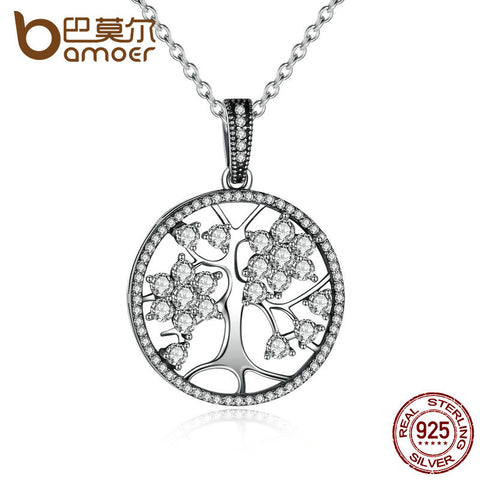 BAMOER Classic 925 Sterling Silver Tree of Life Pendant Necklaces for Women Women Fine Jewelry collares PSN013