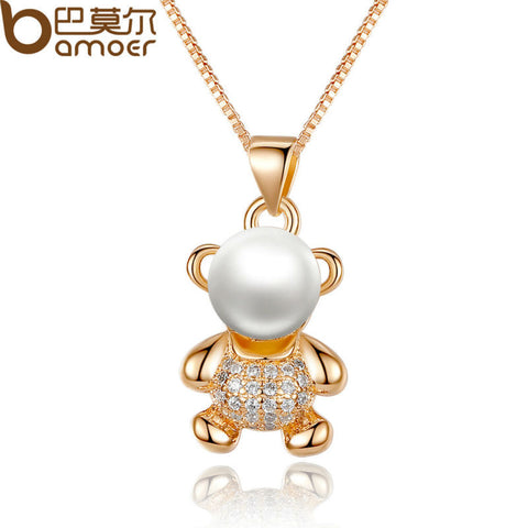 BAMOER  Gold Color Animal Bear Necklaces & Pendants with Paved Micro AAA CZ Cubic Zircon For Women Jewelry JIN021