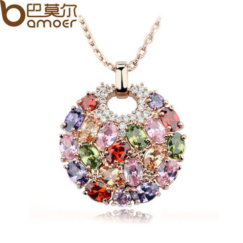 Multicolor Crystal Round Necklaces & Pendants for Women  Gold Color Swiss CZ Zircon Women Clothing Accessories JIN004