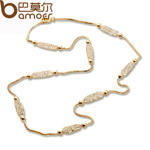 BAMOER Luxury Champagne Gold Color Chain Necklace Zircon Crystal Necklace Women Fashion Jewelry Birthday Present JSN047
