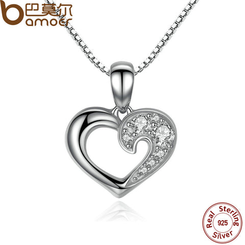 BAMOER 925 Sterling Silver Romantic Silver Heart Pendant Necklace for Women Good Quality Fine Jewelry Accessories SCN028
